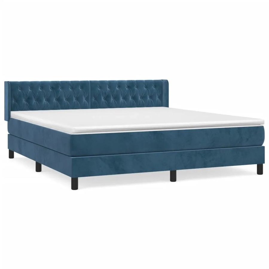 vidaXL Boxspringbett mit Matratze in Dunkelblau, Hybrid-Bett mit Taschenfederkern aus Samt, B/T: 180 x 200 cm - Bild 2