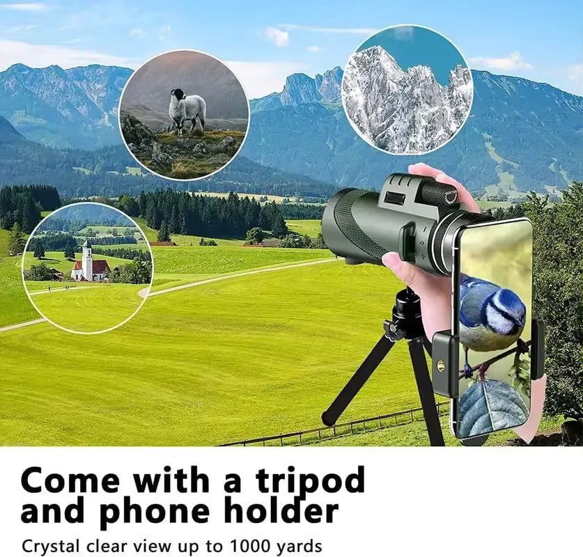 HD-Monokular mit BAK4-Prisma in Schwarz für Smartphone-Adapter und Stativ zur Vogelbeobachtung, Jagd und zum Wandern - Bild 4