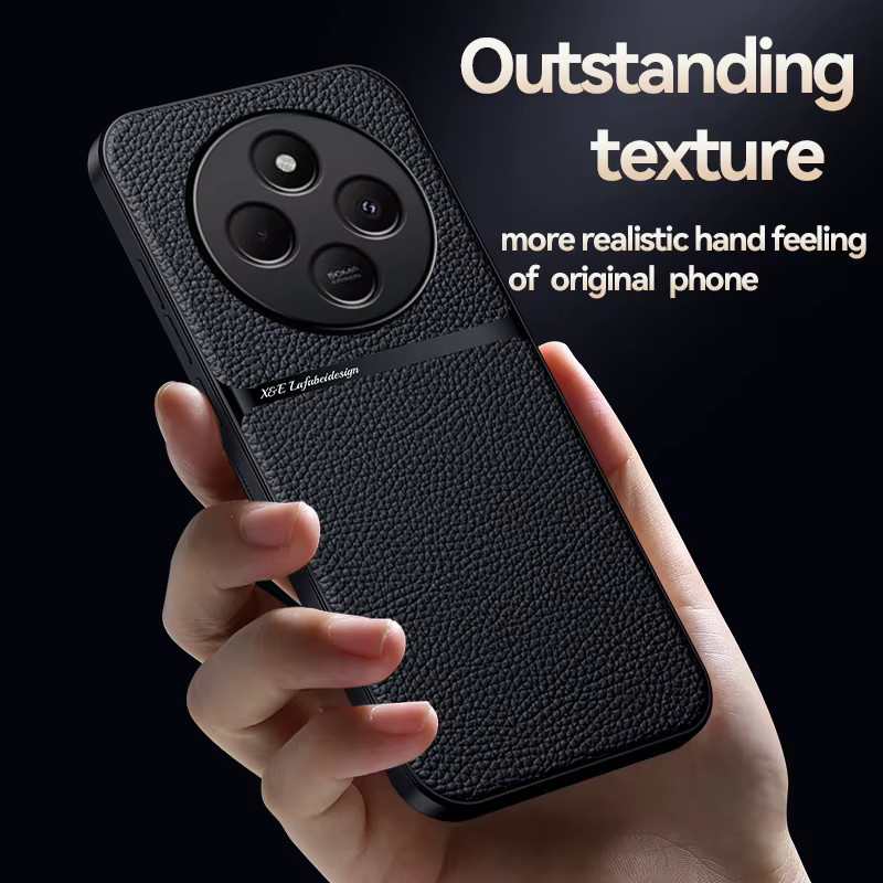 Xiaomi Magnetische Leder Schutzhülle für Redmi 14C und Redmi Note 14 Pro Plus in Schwarz, Stoßfeste Rückseite - Bild 2