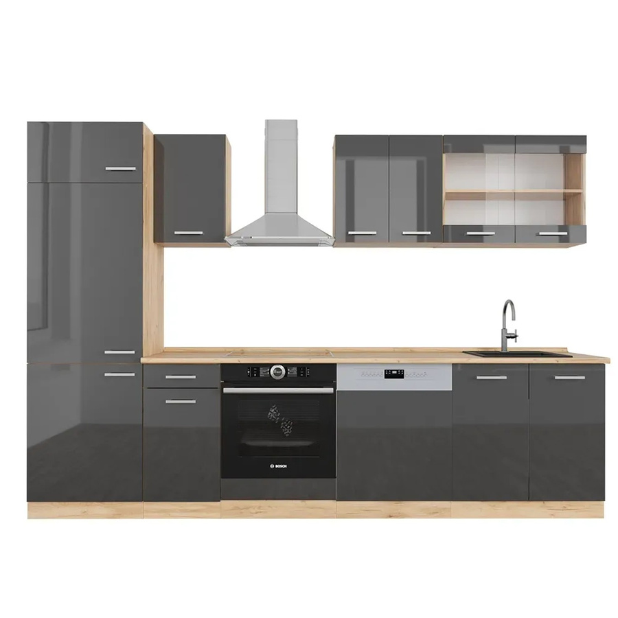Vicco Küchenzeile R-Line in Anthrazit und Eiche mit Kühlumbauschrank, Breite: 300 cm - Bild 3