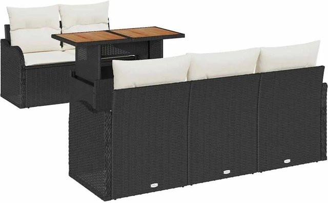 vidaXL 6-teiliges Garten-Sofaset aus Poly Rattan mit Kissen und Tisch in Schwarz - Bild 1