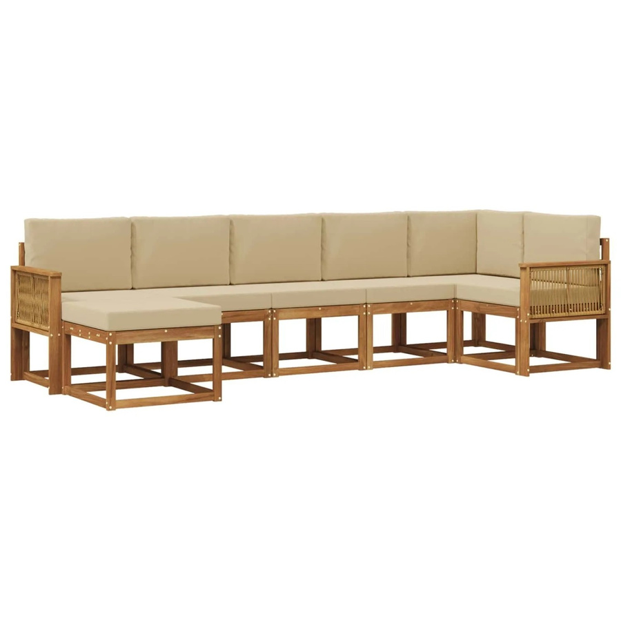 vidaXL Outdoor-Sofagarnitur L-Form aus Akazienholz mit 7 Kissen in Beige und Braun - Bild 2