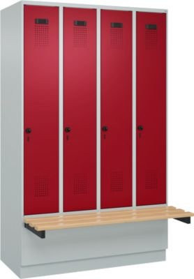 Kleiderspind C+P Evolo Plus mit 4 Abteilen, schwebende Sitzbank und Sockel, lichtgrau/rubinrot, B/T/H: 120 x 81,5 x 195 cm - Bild 1