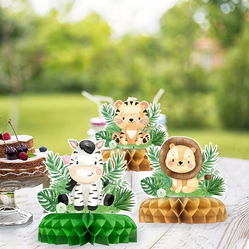 OURFETE Dschungel-Safari Tier-Waben-Tischdekoration aus Papier in Mehrfarbig für Babyparty und Geburtstagsfeier - Bild 4