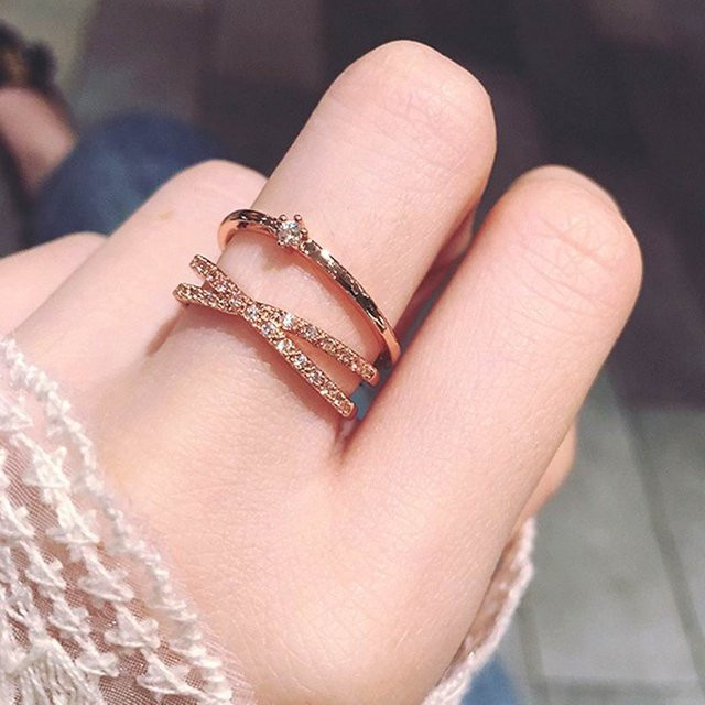 Mehrschichtige überkreuzte offene Ringe, Roségoldfarben, Damen, verstellbar - Bild 1