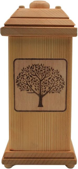 Dekohelden24 Tierurne für Kleintiere aus Buchenholz mit Lebensbaummotiv in Braun, B/T/H: 12 x 12 x 30 cm - Bild 1