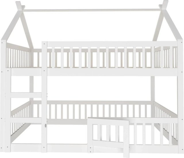 Merax Etagenbett für Kinder mit Treppe aus Massivholz und MDF in Weiß und Grau, B/T/H: 200 x 140 x 205 cm - Bild 1