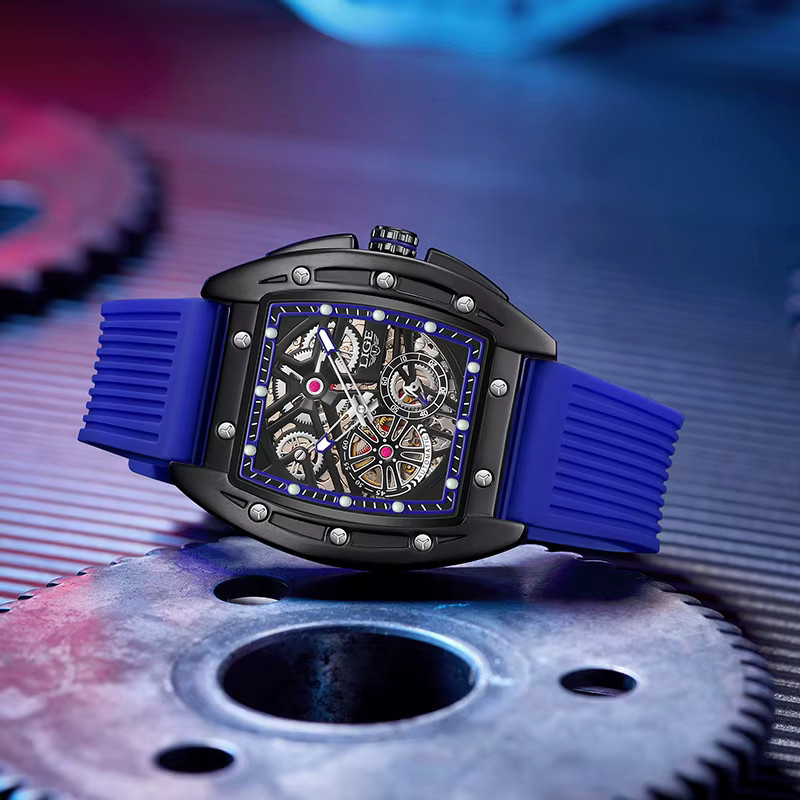 LIGE Armbanduhr Automatik, Sporttaucheruhr, Silikon, Schwarz, Orange, Herren - Bild 3