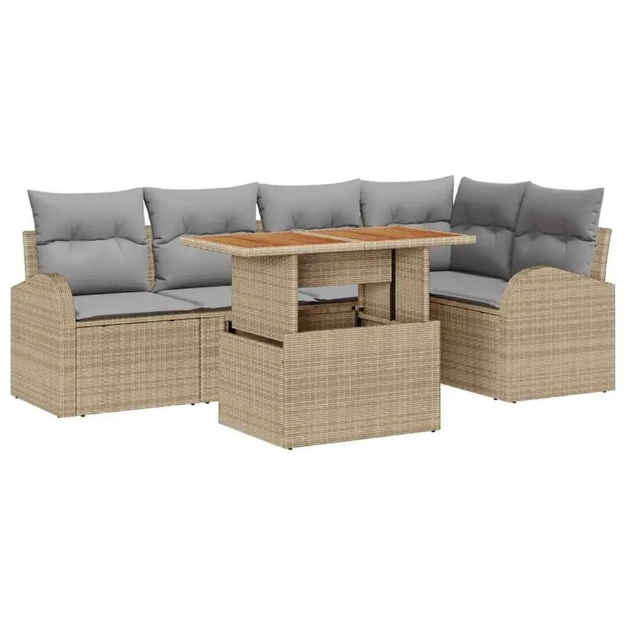 vidaXL Garten-Sofa-Set 6-teilig in Beige mit L-Form, Poly-Rattan und Polsterkissen inklusive Stauraum - Bild 2