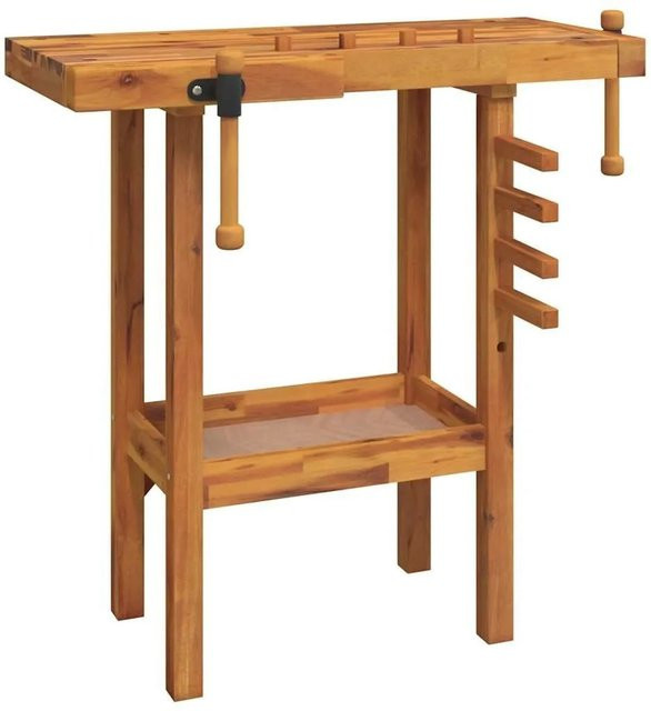 vidaXL Werkbank mit Schraubstöcken aus Massivholz Akazie in Braun, B/T/H: 92 x 48 x 83 cm - Bild 1