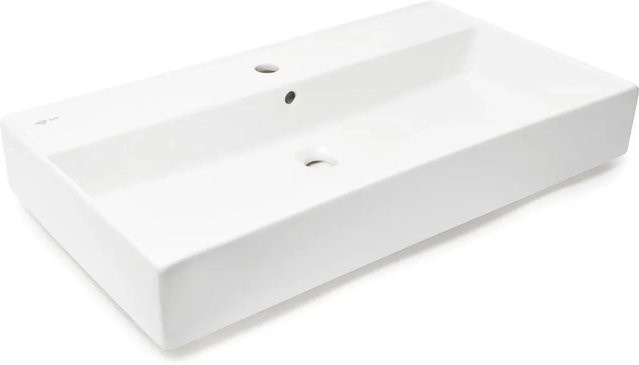 Swiss Aqua Technologies Waschbecken EDGY Weiß aus Keramik mit Überlauf und mittigem Hahnloch, B/T/H: 80,5 x 46,5 x 12 cm - Bild 1