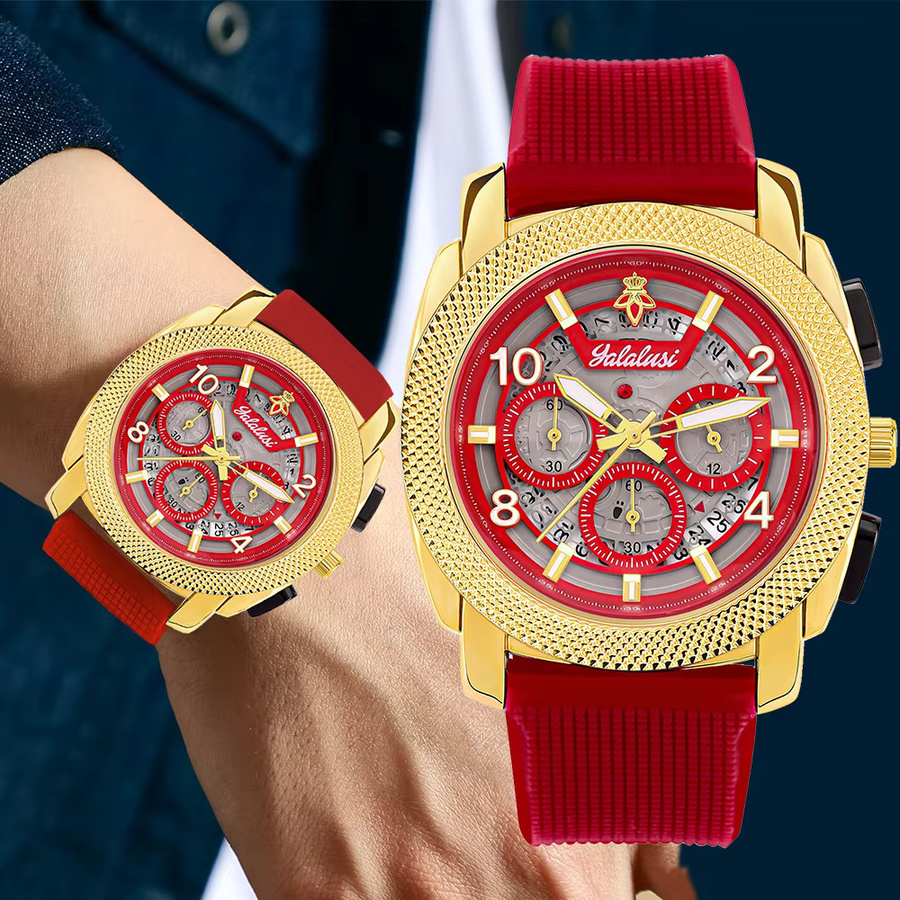 YaLaLuSi Armbanduhr, Quarz, Silikon, Rot, Herren - Bild 2