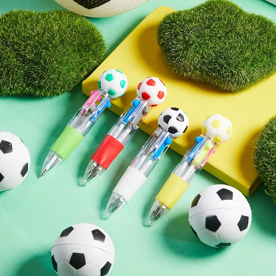 TWBEB 5er Set Fußball 4-in-1 Mehrfarbstifte aus Kunststoff in Multicolor für Schule und Büro - Bild 2