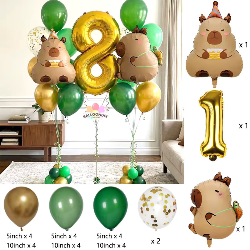 Potdemiel Kawaii Capybara Geburtstagsballons für Kinder als Dschungeltier-Party-Deko in Mehrfarbig - Bild 2