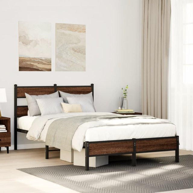 vidaXL Bettgestell in Eiche Braun aus Holzwerkstoff und Metall, B/T/H: 120 x 200 x 91,5 cm - Bild 3