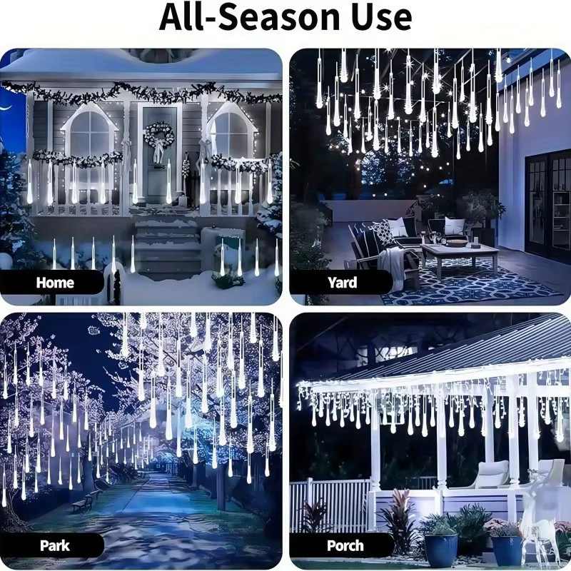 Solar-LED Meteorschauer-Lichterkette mit 8 Röhren für Außenbereich, Eiszapfen-Dekoration in Transparent für Halloween, Weihnachten und Hochzeiten - Bild 4