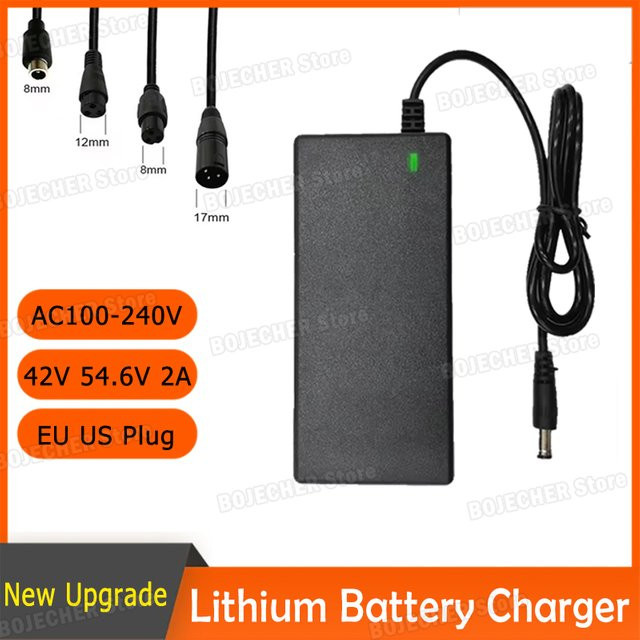 Lithium-Batterie Ladegerät 42V 54,6V 2A mit EU/US Stecker in Schwarz - Bild 1