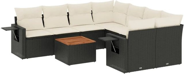 vidaXL 9-teilige Garten-Sofagarnitur aus Poly-Rattan mit Kissen in Schwarz und Cremeweiß - Bild 1