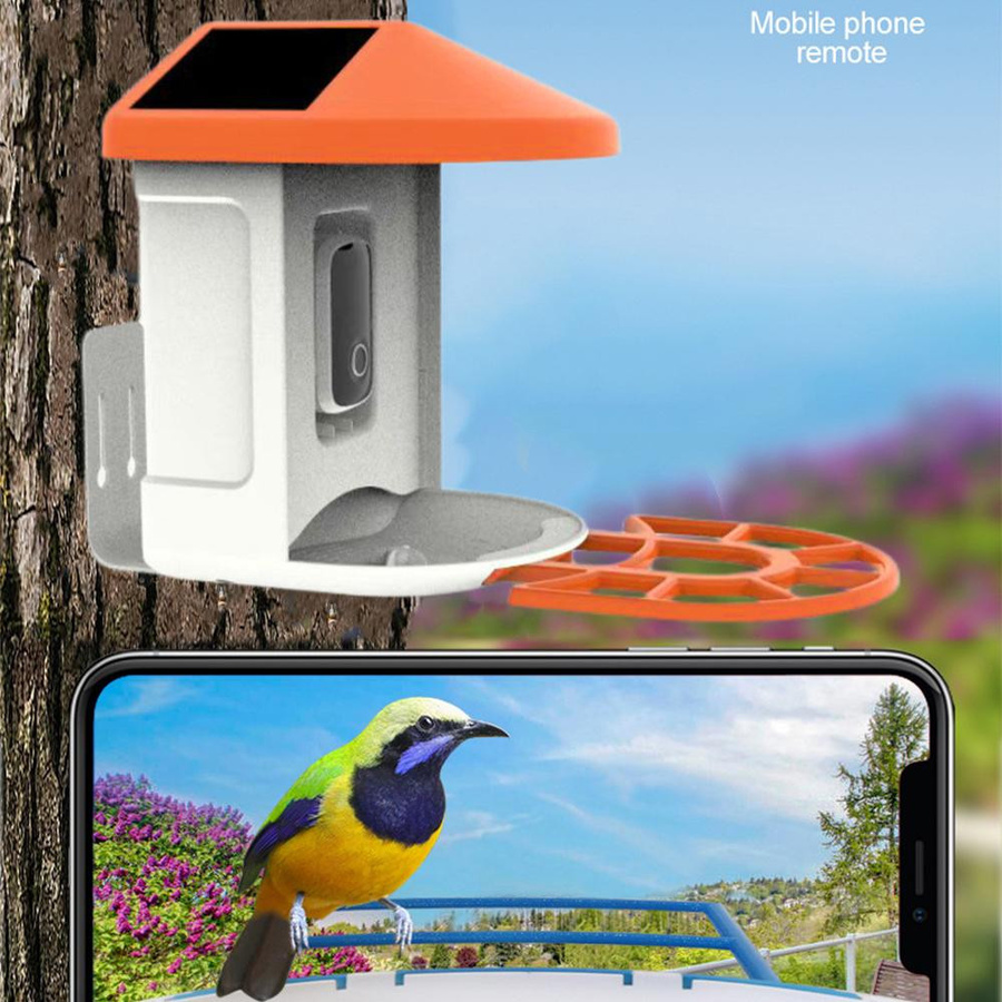 Solarbetriebene kabellose Vogelbeobachtungskamera mit Nachtsicht und 1080P Auflösung in Orange inklusive intelligentem Vogelfutterspender - Bild 5