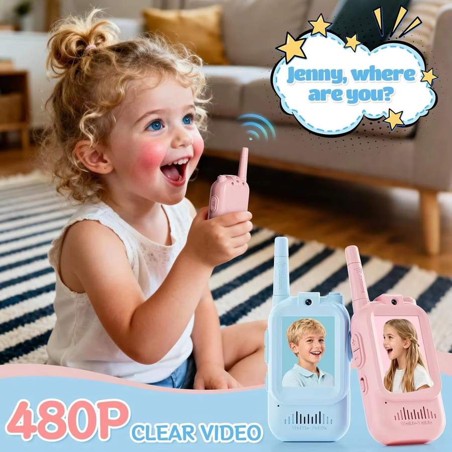 Magecam Video-Walkie-Talkies für Kinder, 2er-Pack, wiederaufladbare Gegensprechanlage mit 2 Bildschirmen und One-Click-Anruf, Blau und Pink - Bild 4