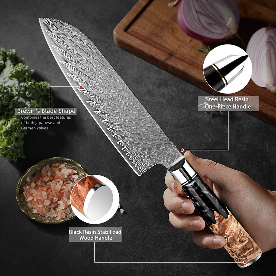 Xituo Santoku Messer aus Damaststahl mit VG10 Klinge und ergonomischem Holzgriff, 17,78 cm - Bild 4