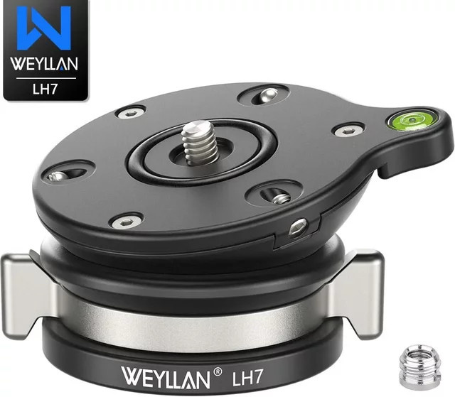 WEYLLAN LH7 Stativ-Nivellierbasis in Schwarz mit 3/8 Zoll und 1/4 Zoll Schrauben für eine Belastung von bis zu 10 kg - Bild 1