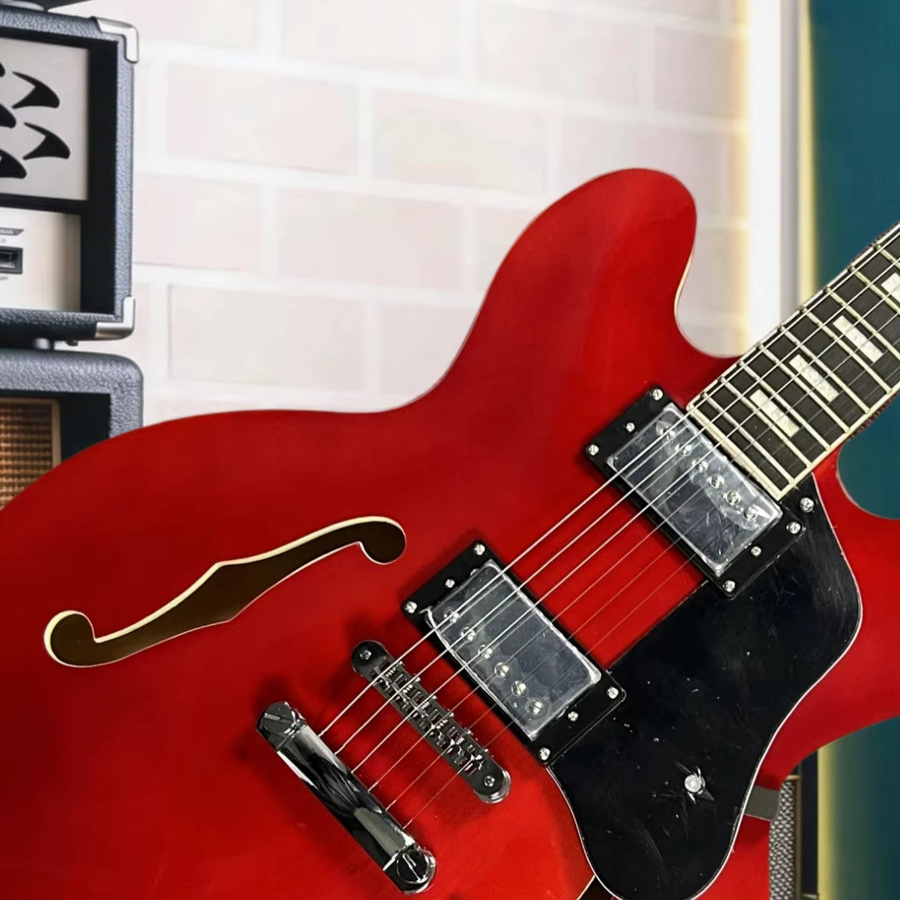 OUCEY ES-335 Semi-Hollow E-Gitarre in Kirschrot mit Doppel-Humbucker und Chrom-Hardware für Jazz, Blues und Rock - Bild 2
