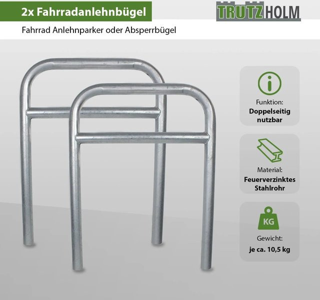 TRUTZHOLM Fahrradanlehnbügel Typ H aus Stahl, 2er Set, Höhe: 115 cm, Breite: 78 cm, Durchmesser: 60 mm - Bild 1