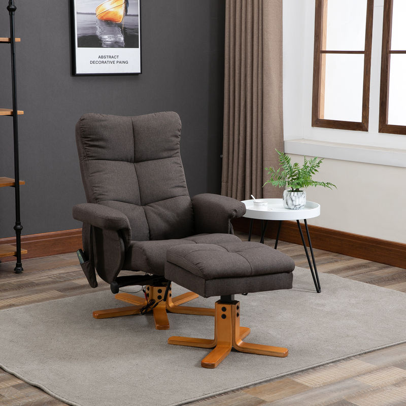 HOMCOM Relaxsessel mit Fußhocker in Braun mit Massagefunktion und 145 Grad Neigung aus Polyester - Bild 2