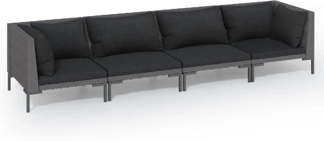 vidaXL 4-tlg Garten-Lounge-Set in L-Form aus Poly Rattan mit Kissen und Polsterung, Anthrazit - Bild 1