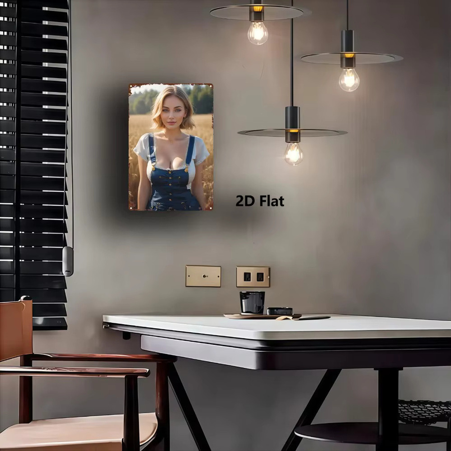 HELLOYOUNG Metall-Blechschild Retro Wandkunst Silhouette Goldhaarige Frau im blauen Kleid, B: 20,32 cm, H: 30,48 cm - Bild 3