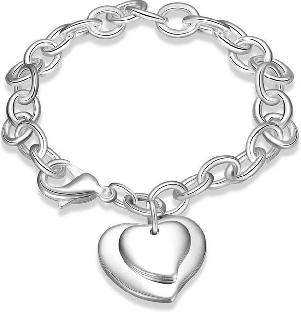 Armband Doppel Herz Garnelen Schnalle, Silber überzogen, Damen - Bild 1