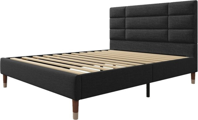 okwish Polsterbett mit Lattenrost und Kopfteil für Erwachsene, Schwarz, B: 140 cm, H: 101 cm, T: 200 cm - Bild 1