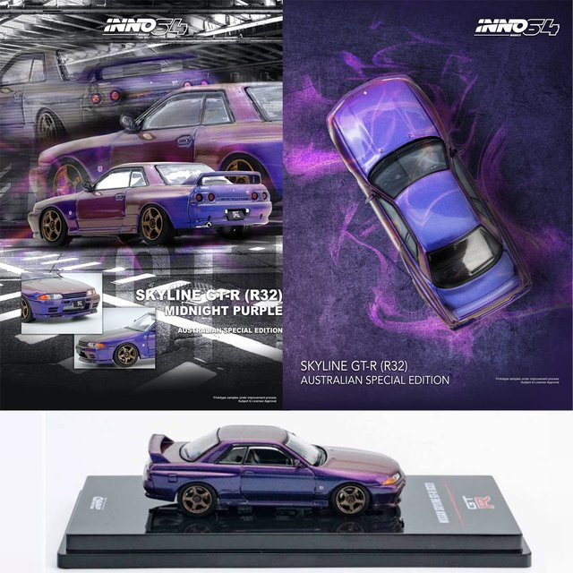 INNO64 Nissan Skyline GT-R (R32) Australische Sonderedition, 1:64, Lila, Druckguss-Automodell - Bild 1