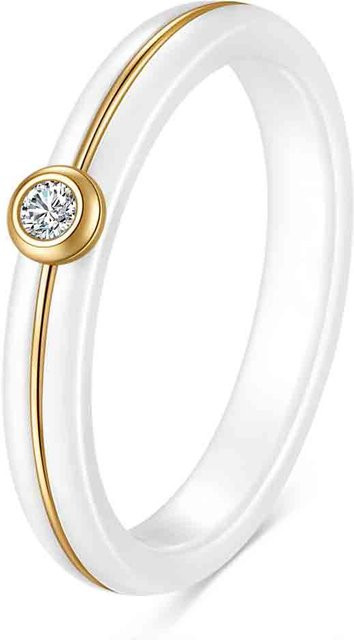 Keramikring Edelstahl, Goldfarbe, Zirkon, Damen - Bild 1