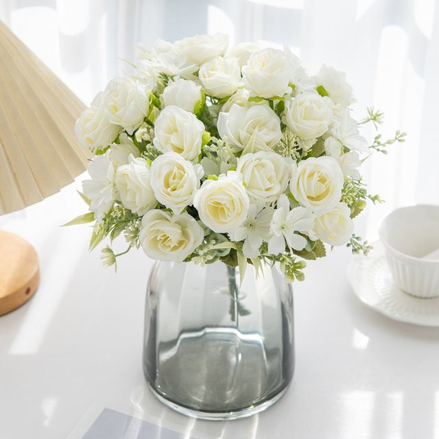 ZQCY Dekokugeln mit künstlichen bestickten Blumen in Champagner und Weiß für Hochzeit, Garten und Tischdekoration, 2 oder 4 Stück - Bild 1