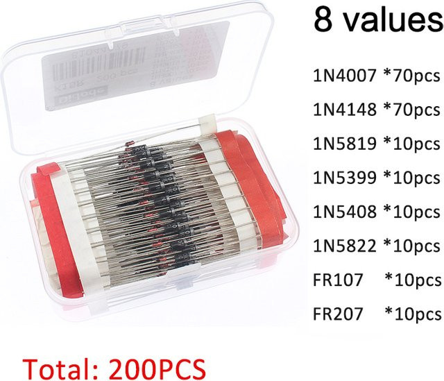 YTDMEN Schottky-Dioden-Kit mit Gleichrichterdioden 1N4007 1N4148 1N5408 1N5819 1N5822 1N4001 1N4004 1N5404 FR107 FR207 in Schwarz - Bild 1