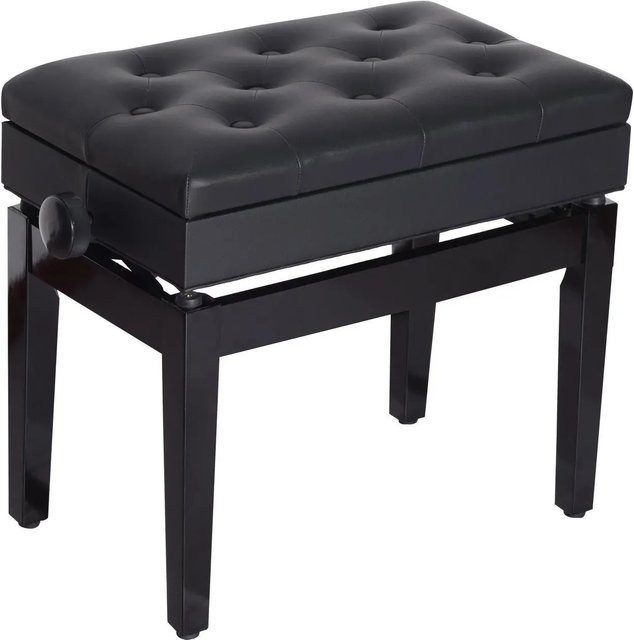 HOMCOM Klavierbank mit Stauraum und Höhenverstellung aus Gummibaumholz in Schwarz, B: 54,5 cm, T: 33 cm, H: 48-58 cm - Bild 3