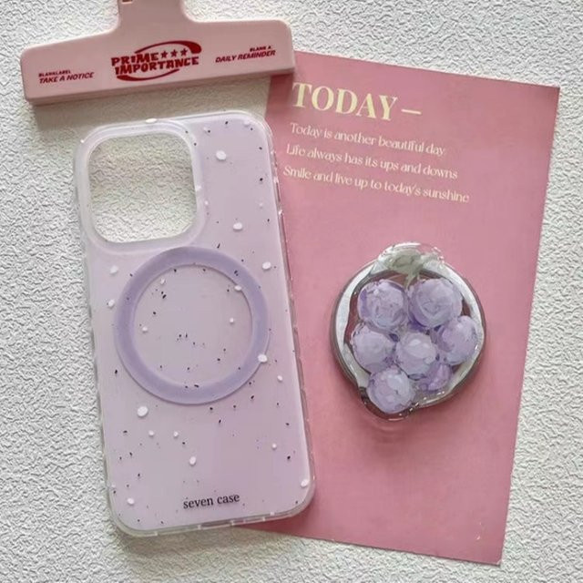 HAPPEE Magnetische Handyhülle mit Trauben-Design in Lila und Splash-Tinte inklusive Halterung für iPhone 11 bis iPhone 17 Pro Max - Bild 1