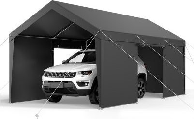 VEVOR Carport Grau, UV-beständiges Garagenzelt mit abnehmbaren Seitenwänden und Tür, robuster Autounterstand für Auto und Boot, B/T: 3,65 x 6,09 m - Bild 1