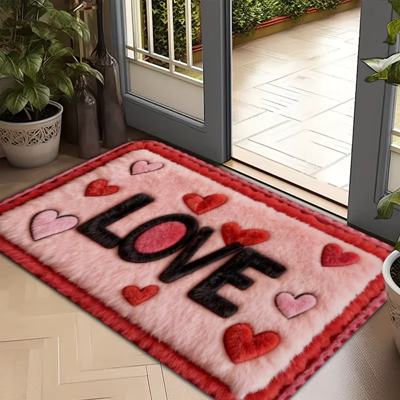 VIKAMA LOVE Plüsch-Teppich mit 3D-Druck, rutschfest und schmutzabweisend, Farbe: Pink, B/T: 60 x 40 cm - Bild 4