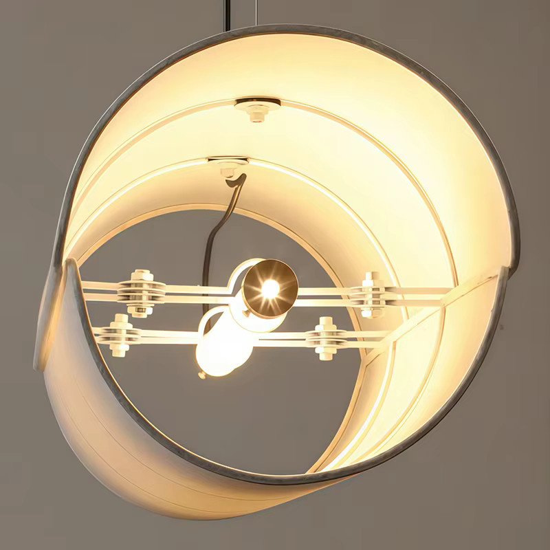 HomeLover LED-Hängelampe im japanischen Wabi-Sabi-Stil, minimalistischer Stoff-Kronleuchter in Weiß für Wohnzimmer, Esszimmer oder Büro - Bild 4