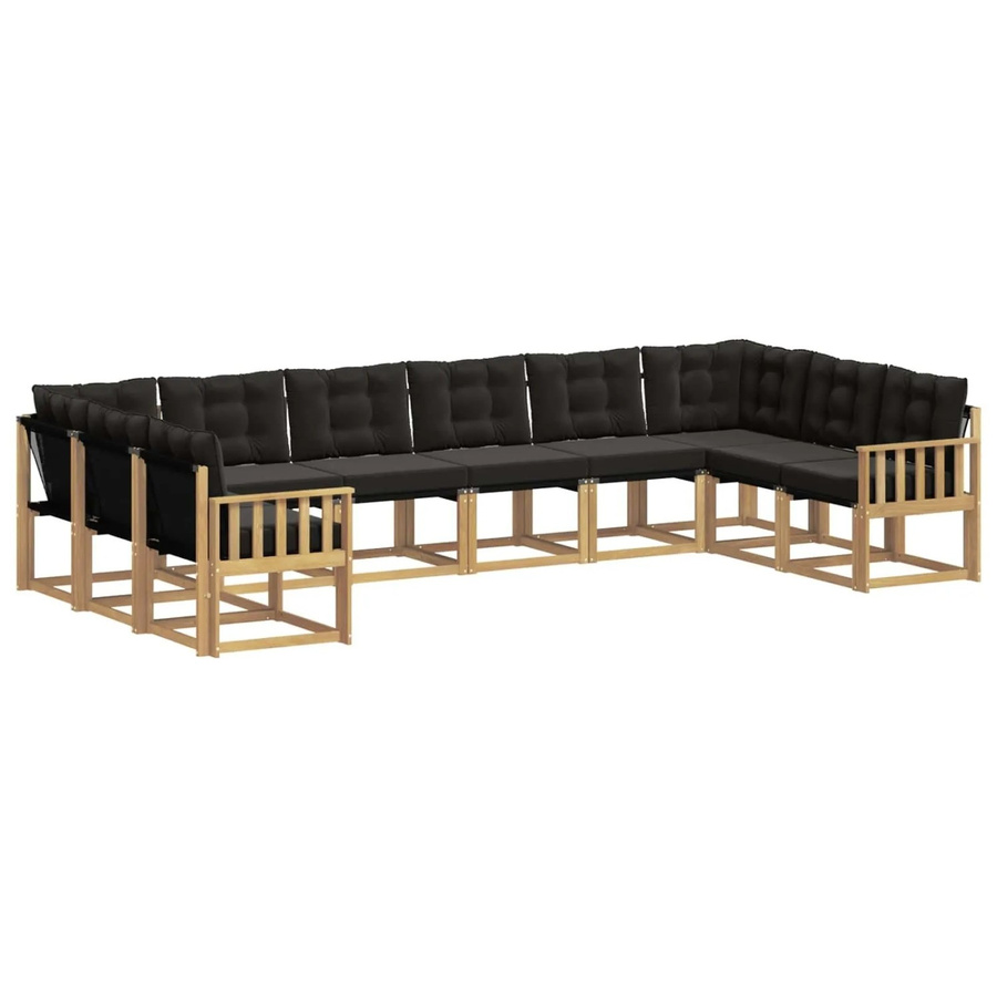 vidaXL Outdoor-Sofagarnitur in U-Form aus massivem Akazienholz mit Textilene und Kissen, Weiß-Schwarz - Bild 2
