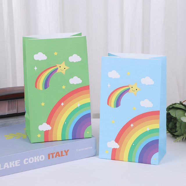 Regenbogen Papiertüten mit Regenbogen-Motiv in Mehrfarben für Hochzeiten, Geburtstage und Partys als Geschenkverpackung für Süßigkeiten und Kekse - Bild 1