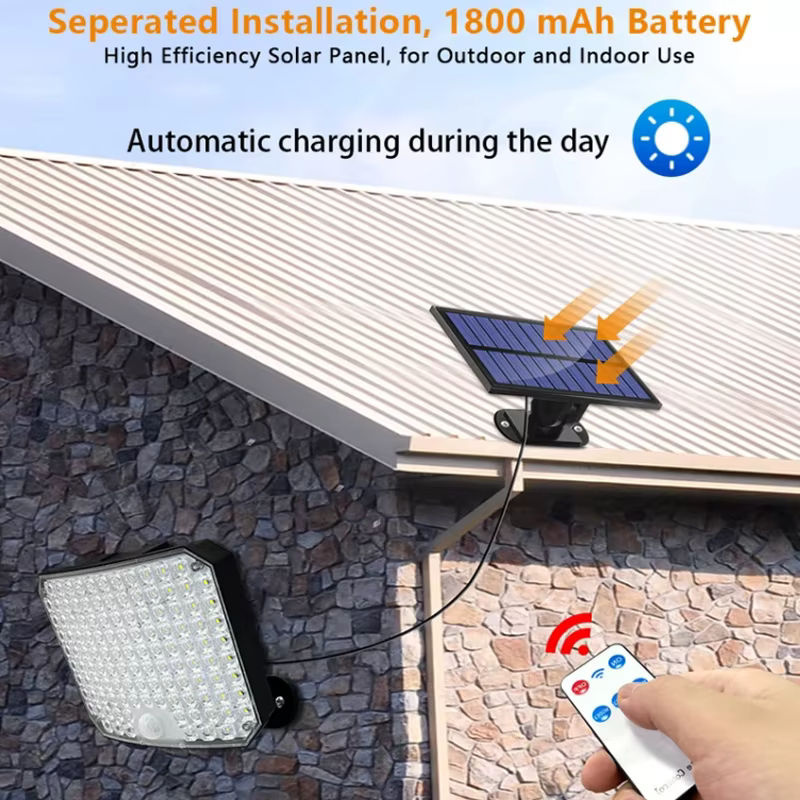 LONGRIVER Solarlampe mit 106 LED und Bewegungsmelder, wasserdichte LED Wandleuchte für Garten und Garage in Schwarz und Weiß - Bild 4