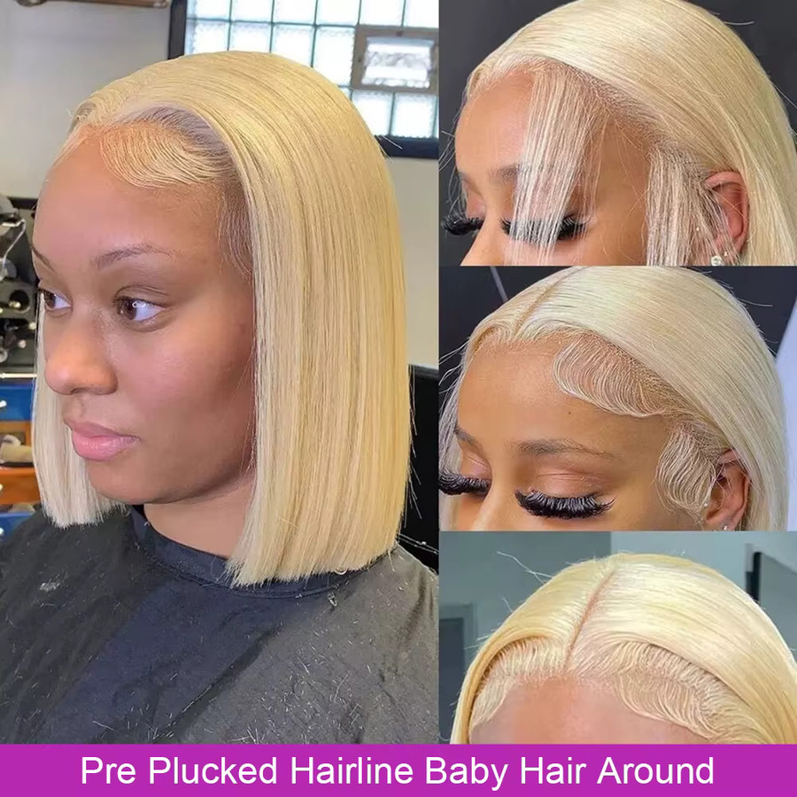HJ WEAVE BEAUTY Bob-Perücke, 100 % Echthaar, 613 Blond, 13 x 4 Spitzen-Frontal - Bild 2