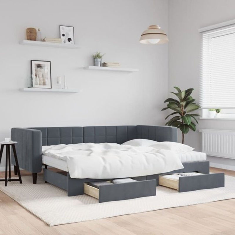 Vidaxl Funktionsbett Tagesbett aus Samt mit Schubladen in Anthrazit Grau B/T/H: 90 x 190 cm - Bild 1