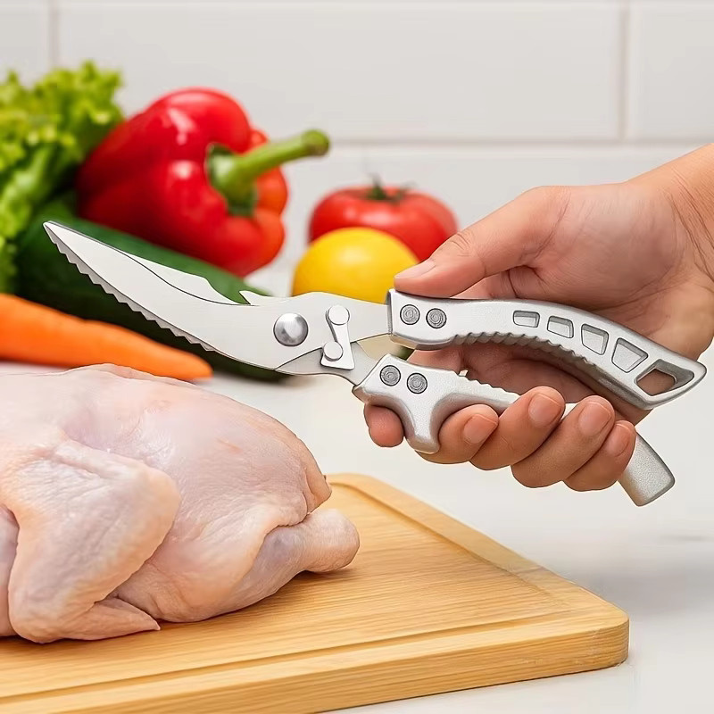 BAFENGS Multifunktionale Küchenschere aus Edelstahl in Silber, ergonomisch und beidseitig einsetzbar für Geflügel, Fisch und Fleisch - Bild 4