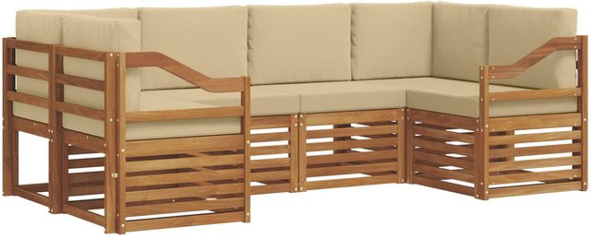 Modernes Ecksofa Set von vidaXL in Natur/Beige mit 6 Kissen aus Akazien-Massivholz und wendbarer Funktion - Bild 1