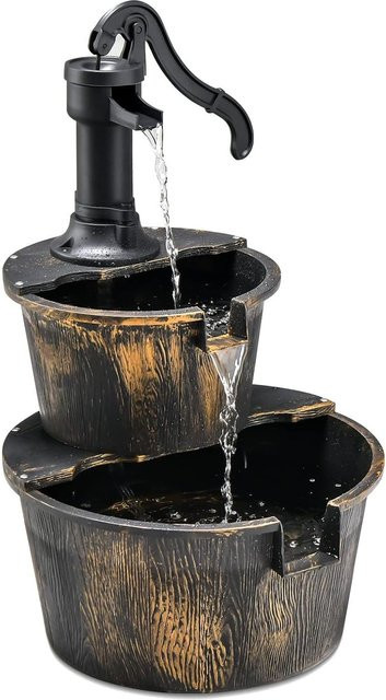 GOFLAME Holzfass Brunnen mit Pumpe für Garten und Terrasse in Braun - Bild 1